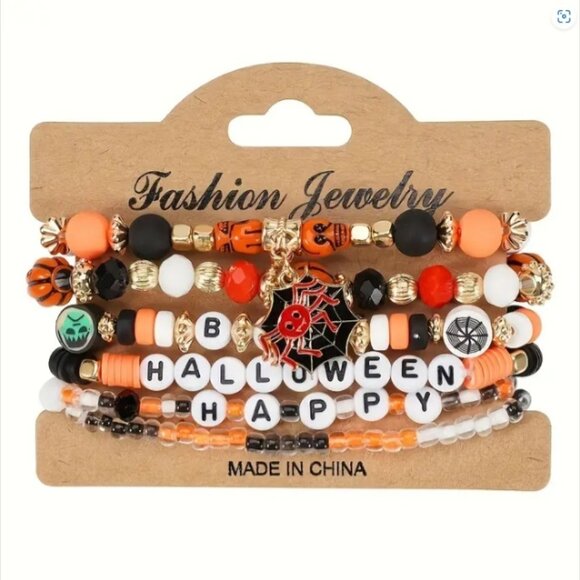 Boo Happy Halloween Beaded Charm Stretch Bracelets NEW - Picture 1 of 1